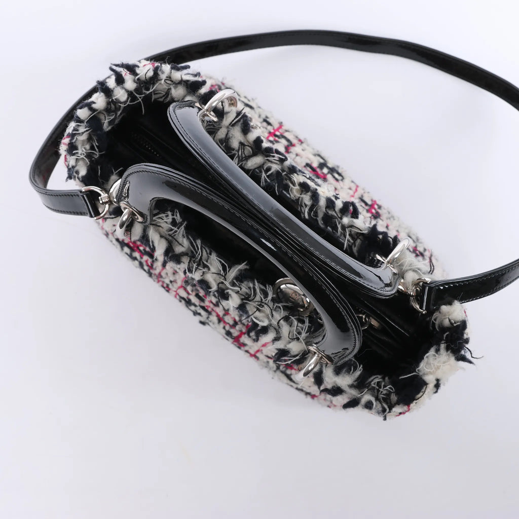 Dior Lady Dior Medium Tweed x Patent Leather 2Way Handbag in Black