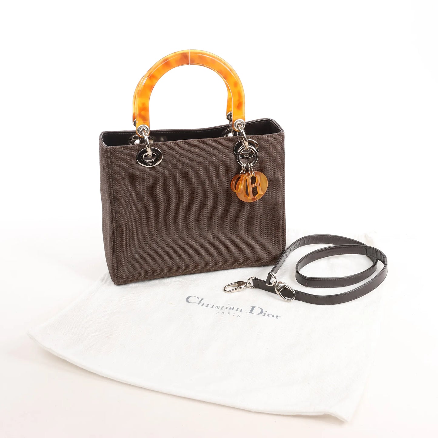 Dior Lady Dior Cannage Nylon x Leather 2Way Handbag in Brown