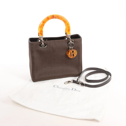 Dior Lady Dior Cannage Nylon x Leather 2Way Handbag in Brown