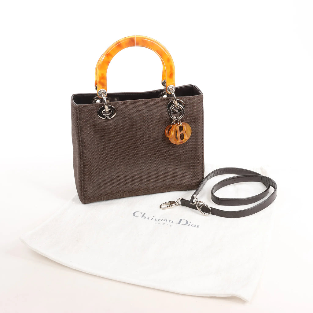 Dior Lady Dior Cannage Nylon x Leather 2Way Handbag in Brown