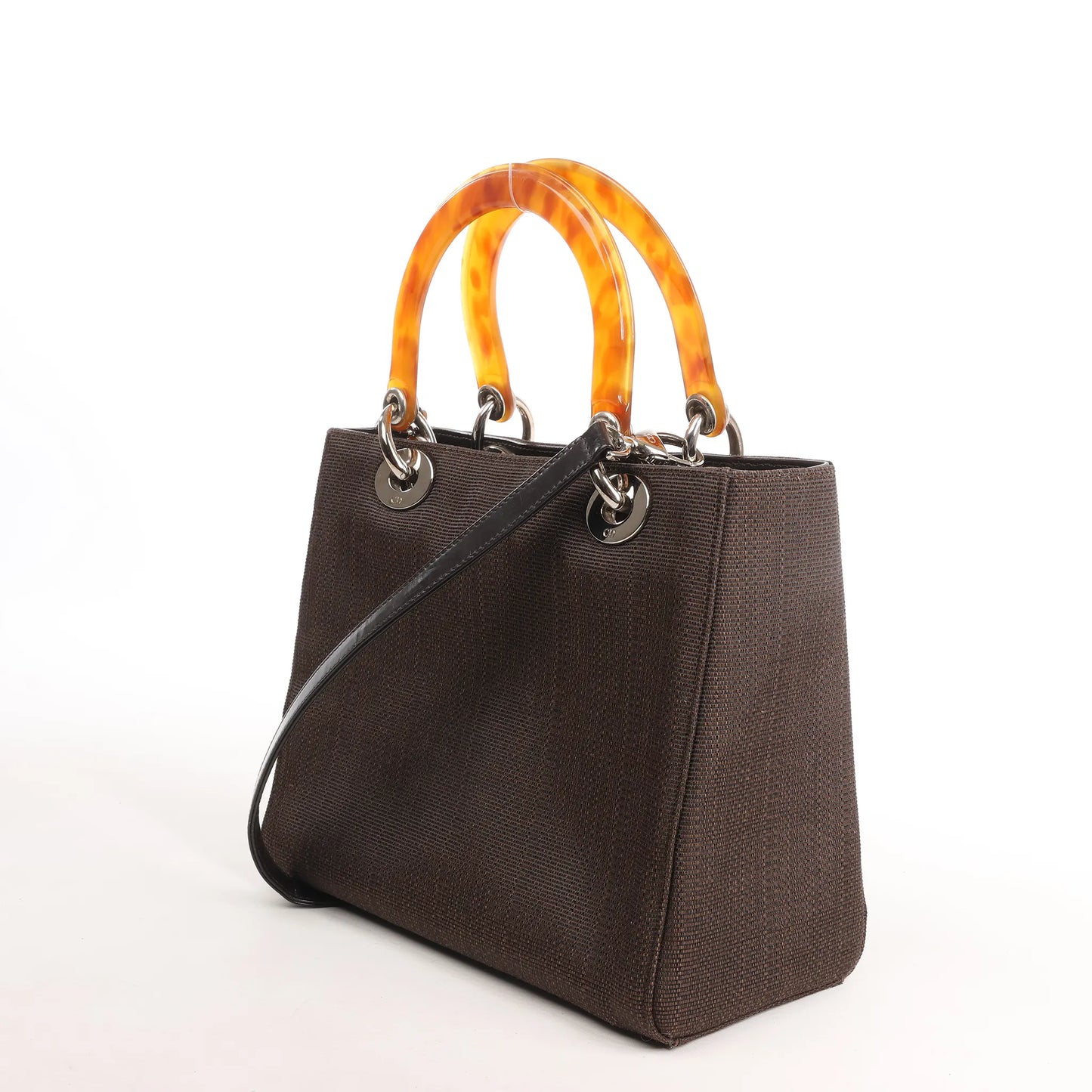 Dior Lady Dior Cannage Nylon x Leather 2Way Handbag in Brown