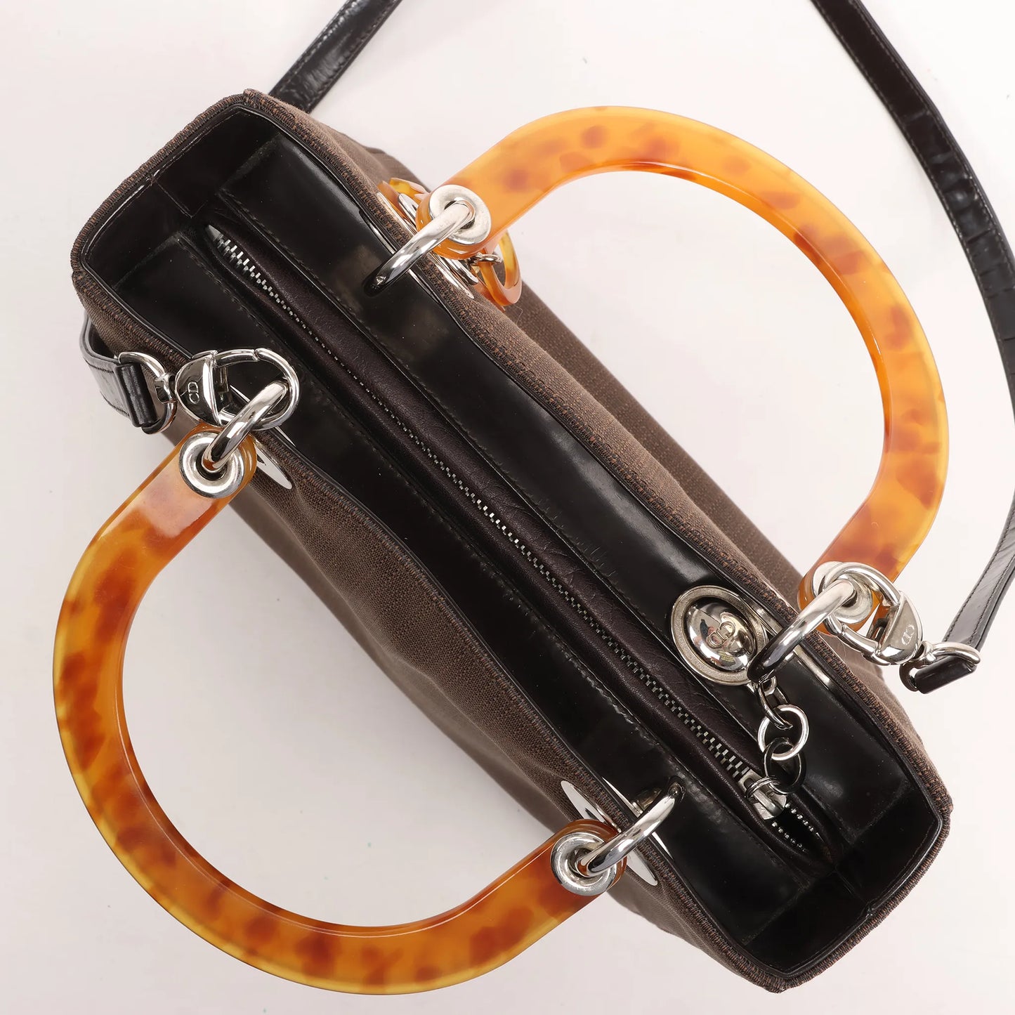 Dior Lady Dior Cannage Nylon x Leather 2Way Handbag in Brown