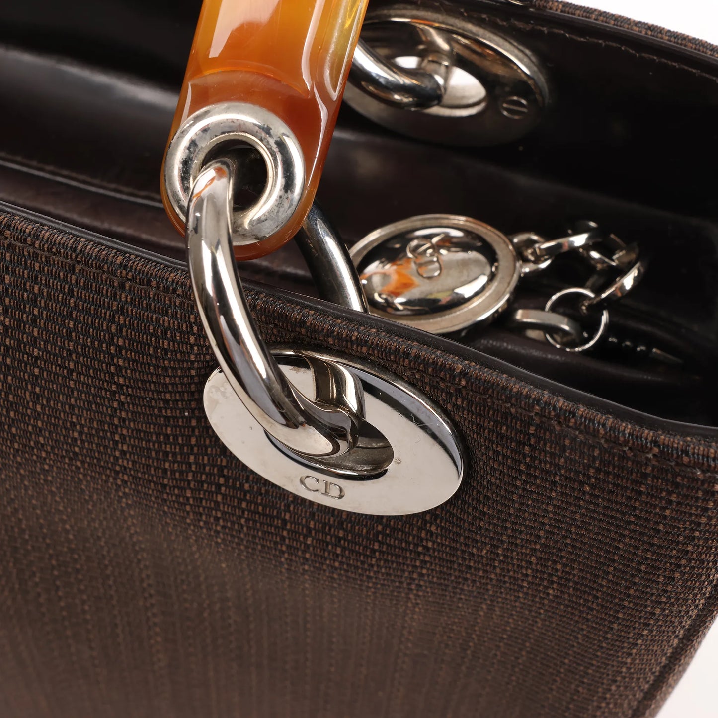 Dior Lady Dior Cannage Nylon x Leather 2Way Handbag in Brown