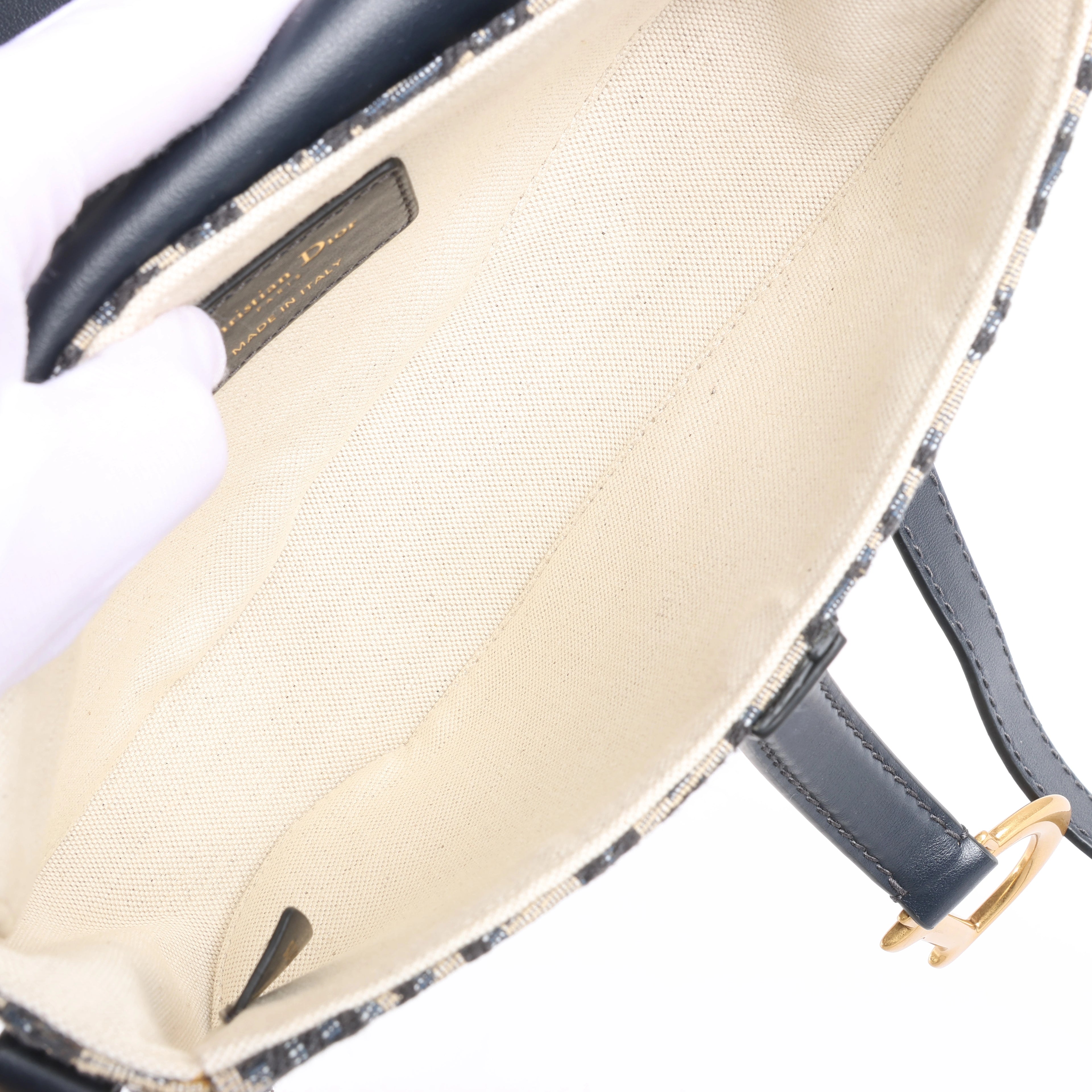 Christian Dior Saddle Mini Oblique x Leather Crossvody Bag in Navy Blue