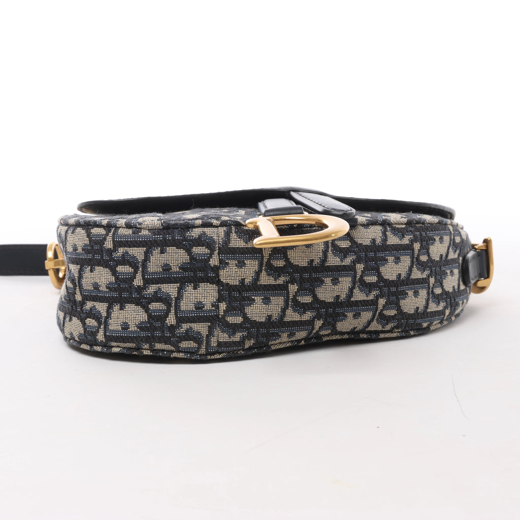 Christian Dior Saddle Mini Oblique x Leather Crossvody Bag in Navy Blue