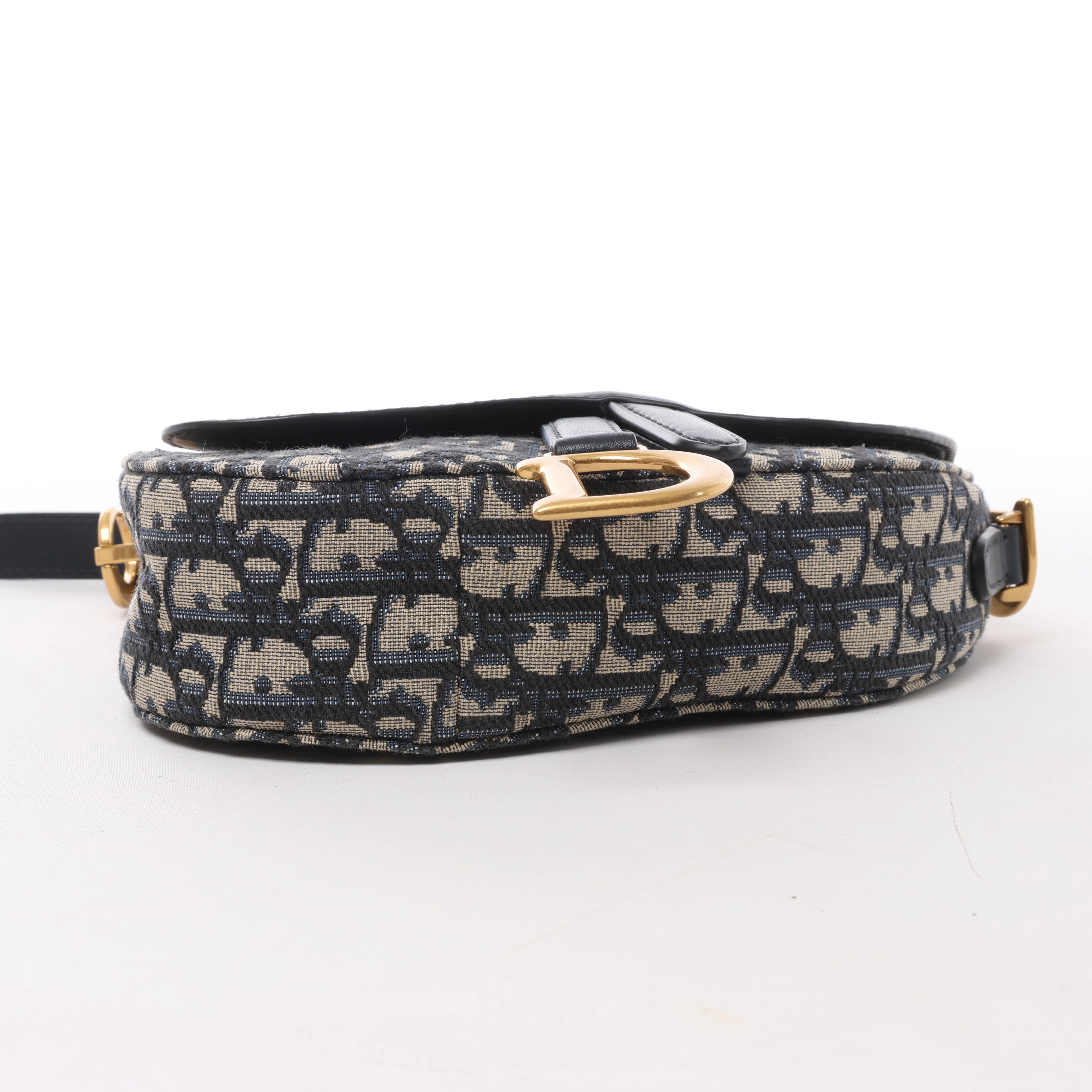 Christian Dior Saddle Mini Oblique x Leather Crossvody Bag in Navy Blue