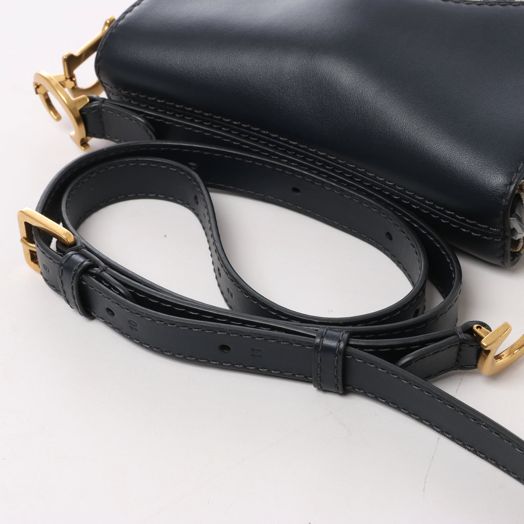 Christian Dior Saddle Mini Oblique x Leather Crossvody Bag in Navy Blue