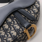 Christian Dior Saddle Mini Oblique x Leather Crossvody Bag in Navy Blue