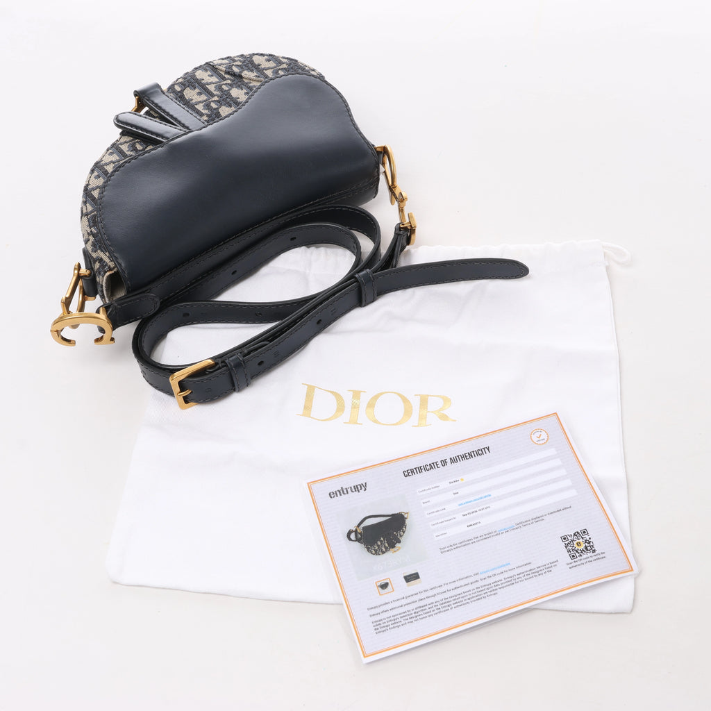 Christian Dior Saddle Mini Oblique x Leather Crossvody Bag in Navy Blue