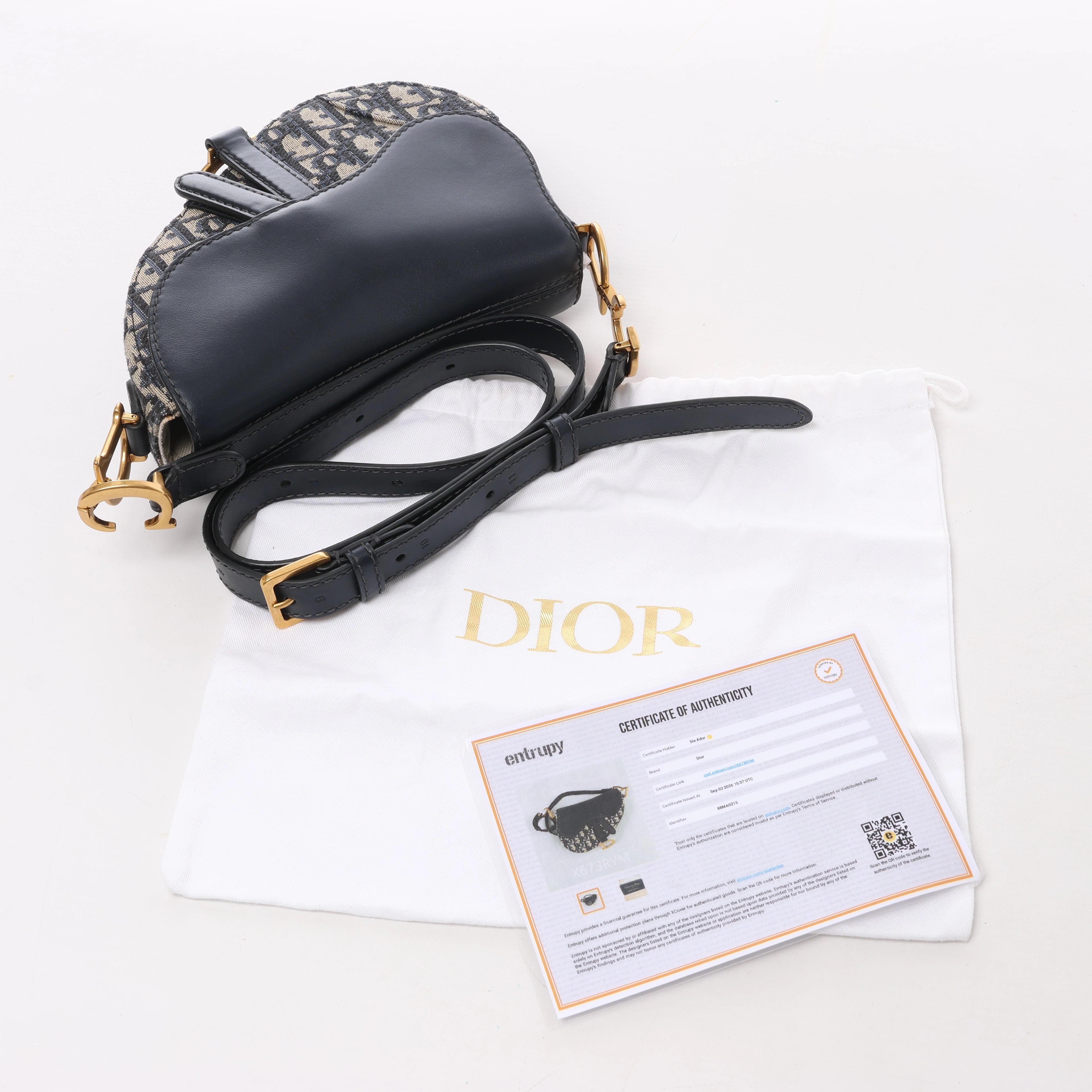 Christian Dior Saddle Mini Oblique x Leather Crossvody Bag in Navy Blue