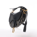 Christian Dior Saddle Mini Oblique x Leather Crossvody Bag in Navy Blue
