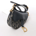 Christian Dior Saddle Mini Oblique x Leather Crossvody Bag in Navy Blue