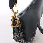 Christian Dior Saddle Mini Oblique x Leather Crossvody Bag in Navy Blue