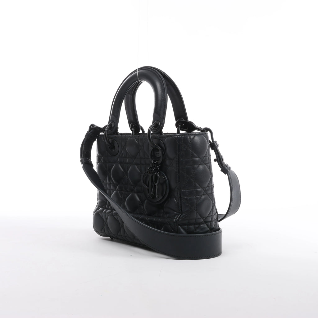 Bolso de mano mediano de dos vías de piel Cannage de Christian Dior en color camello