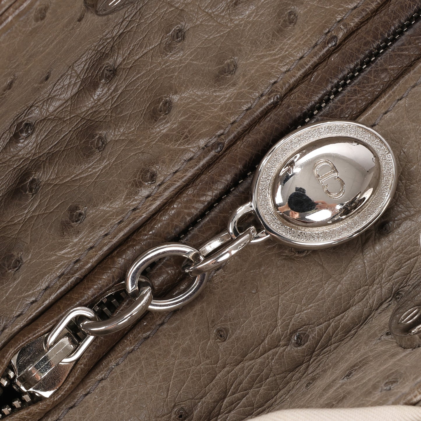 Dior Lady Dior Ostrich Large 2Way Handbag in Brown