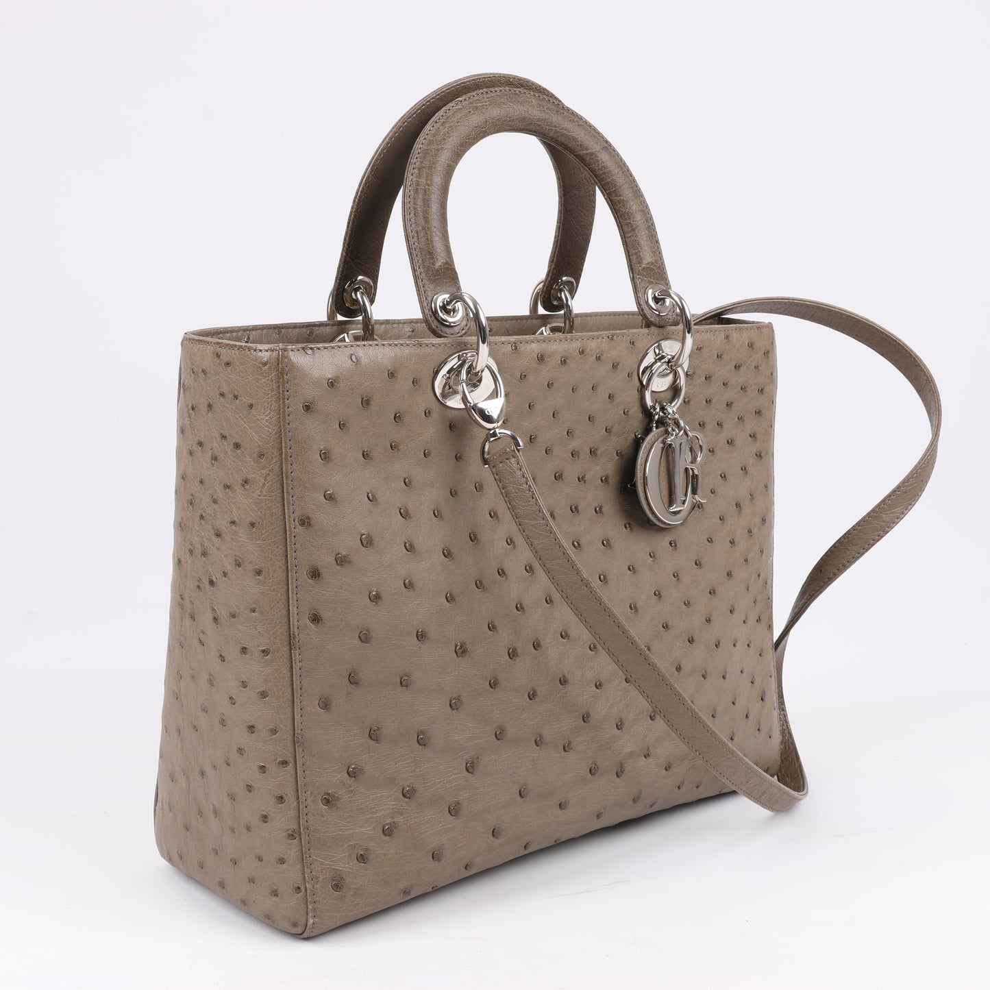 Dior Lady Dior Ostrich Large 2Way Handbag in Brown