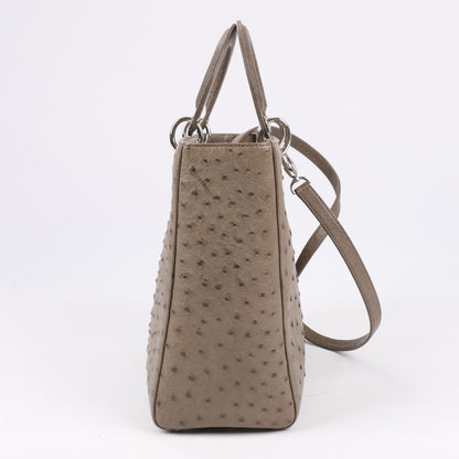 Dior Lady Dior Ostrich Large 2Way Handbag in Brown