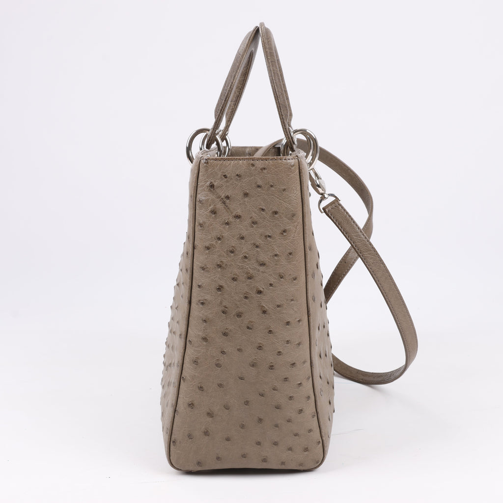 Dior Lady Dior Ostrich Large 2Way Handbag in Brown