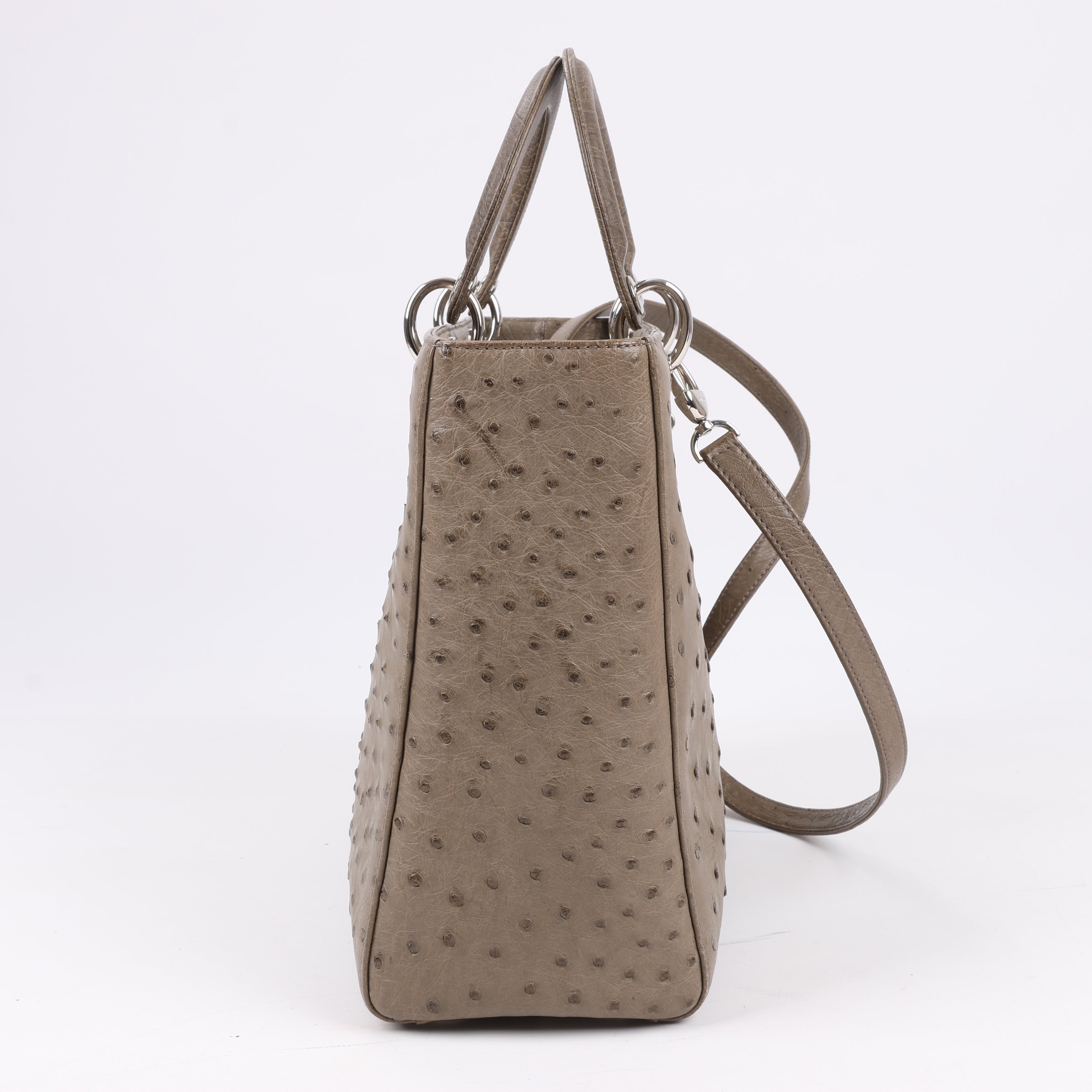 Dior Lady Dior Ostrich Large 2Way Handbag in Brown