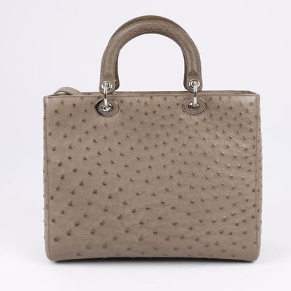 Dior Lady Dior Ostrich Large 2Way Handbag in Brown