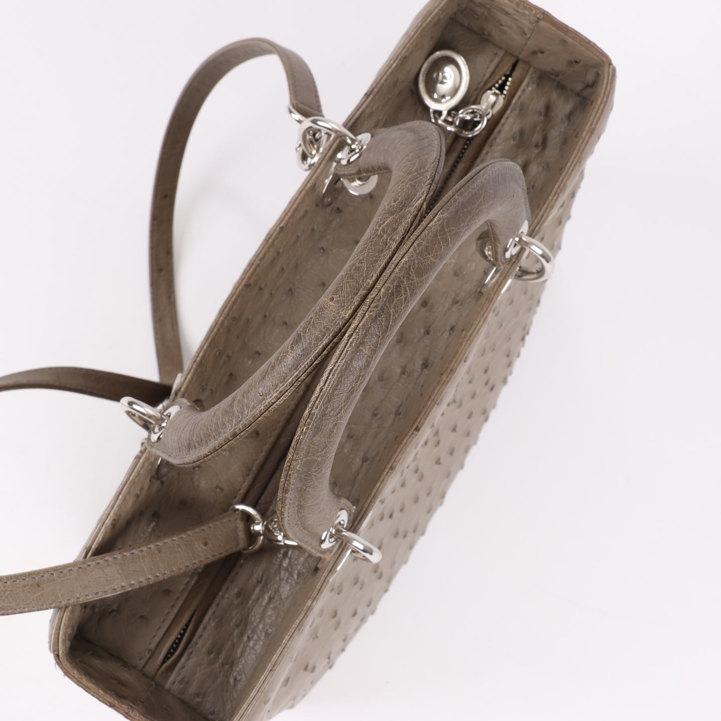 Dior Lady Dior Ostrich Large 2Way Handbag in Brown