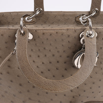 Dior Lady Dior Ostrich Large 2Way Handbag in Brown