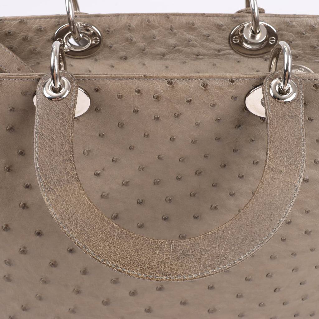 Dior Lady Dior Ostrich Large 2Way Handbag in Brown