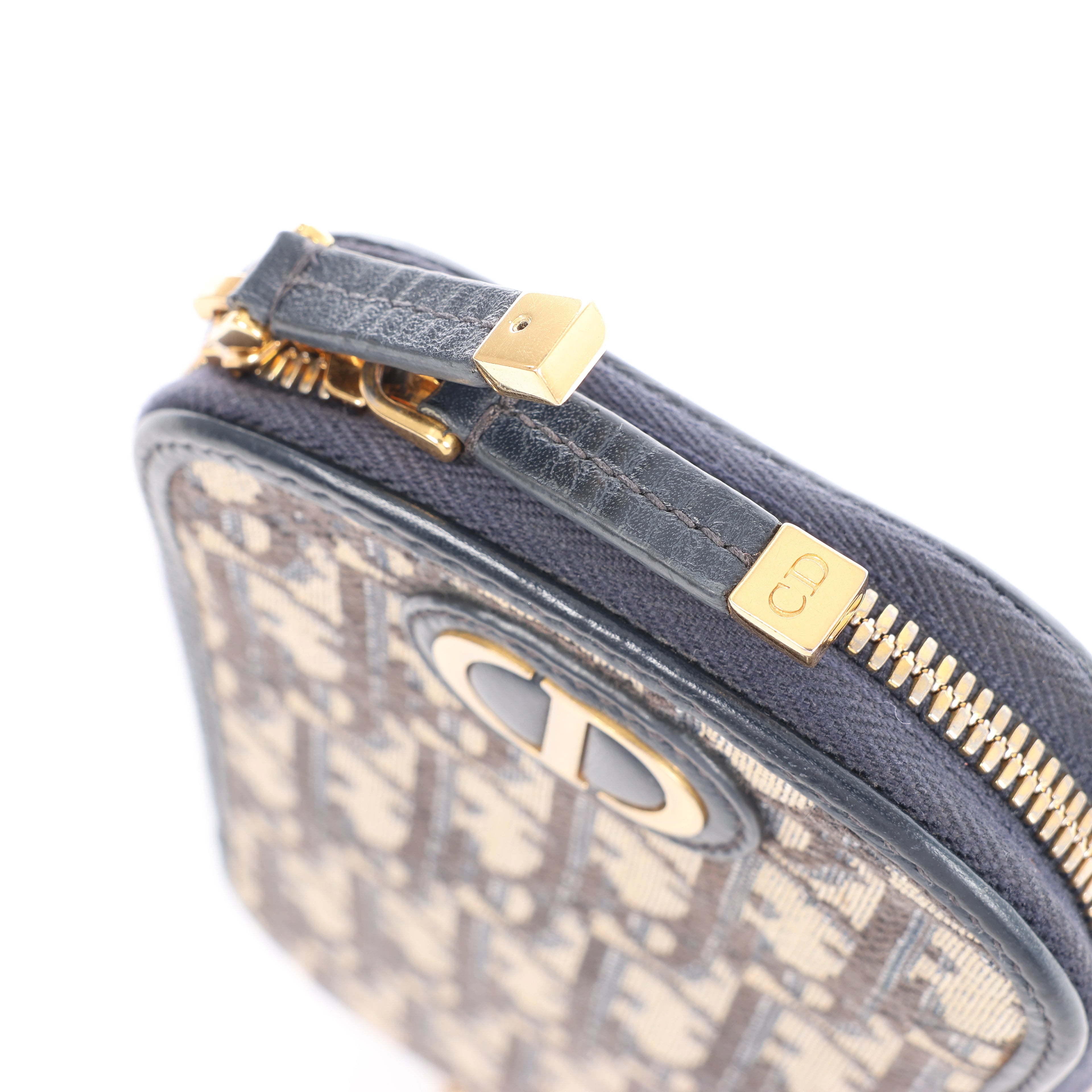 Christian Dior 30 Montaigne Call'in Dior Phone Holder Oblique Canvas & Leather Chain Shoulder Bag in Navy Blue