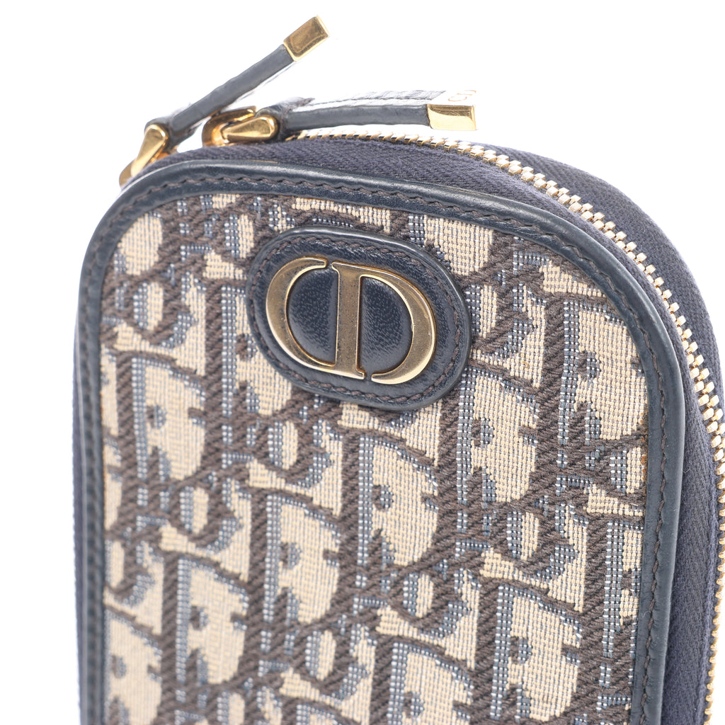 Christian Dior 30 Montaigne Call'in Dior Phone Holder Oblique Canvas & Leather Chain Shoulder Bag in Navy Blue