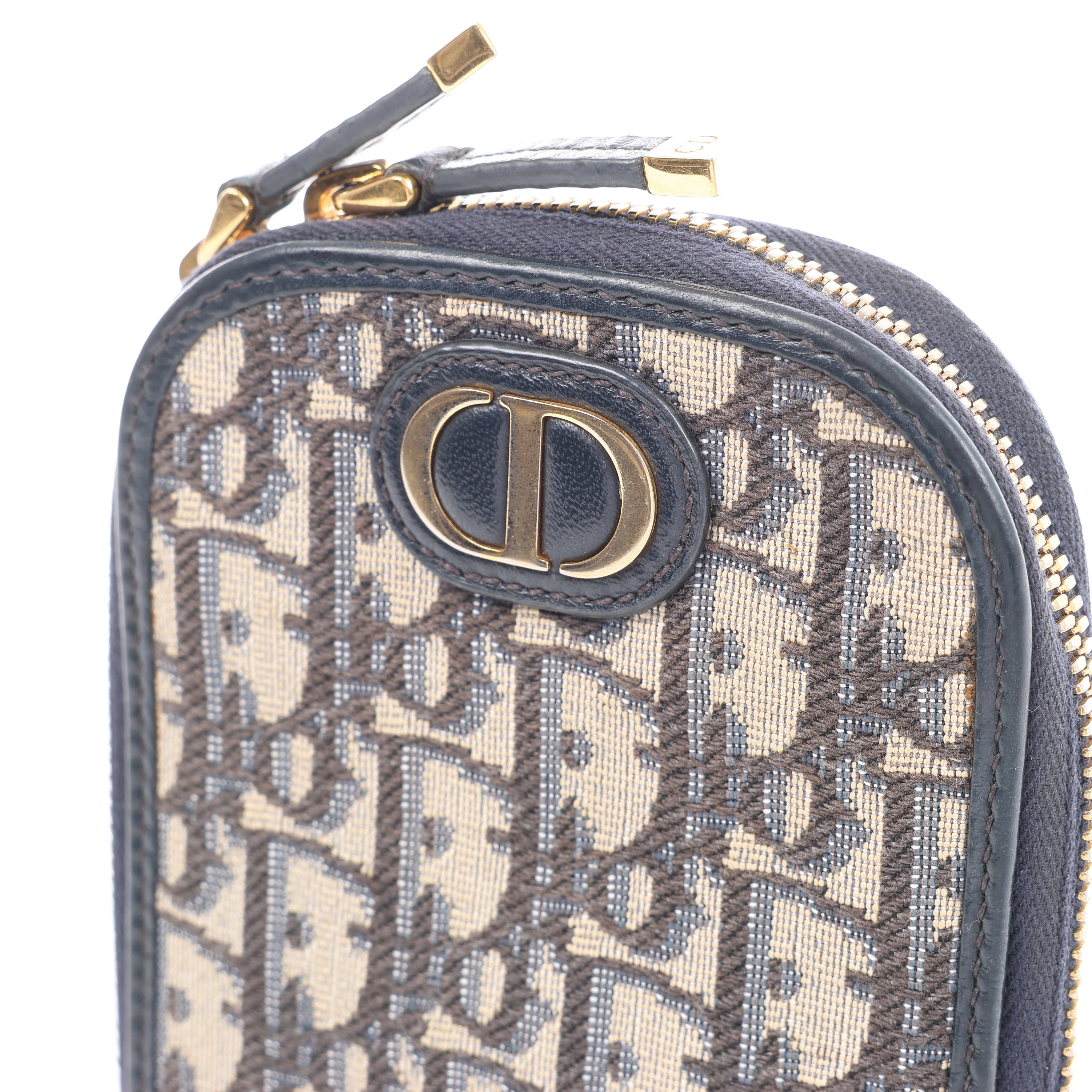 Christian Dior 30 Montaigne Call'in Dior Phone Holder Oblique Canvas & Leather Chain Shoulder Bag in Navy Blue