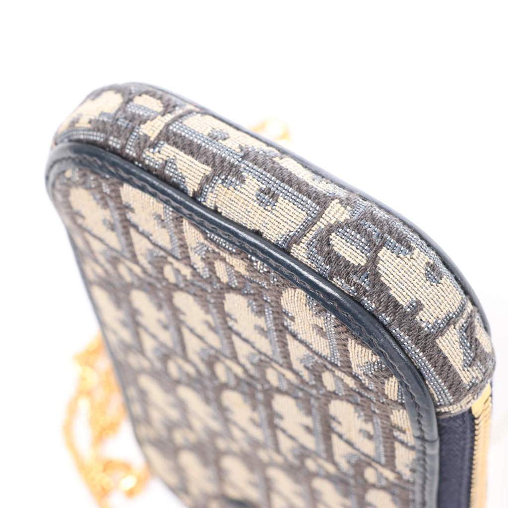 Christian Dior 30 Montaigne Call'in Dior Phone Holder Oblique Canvas & Leather Chain Shoulder Bag in Navy Blue