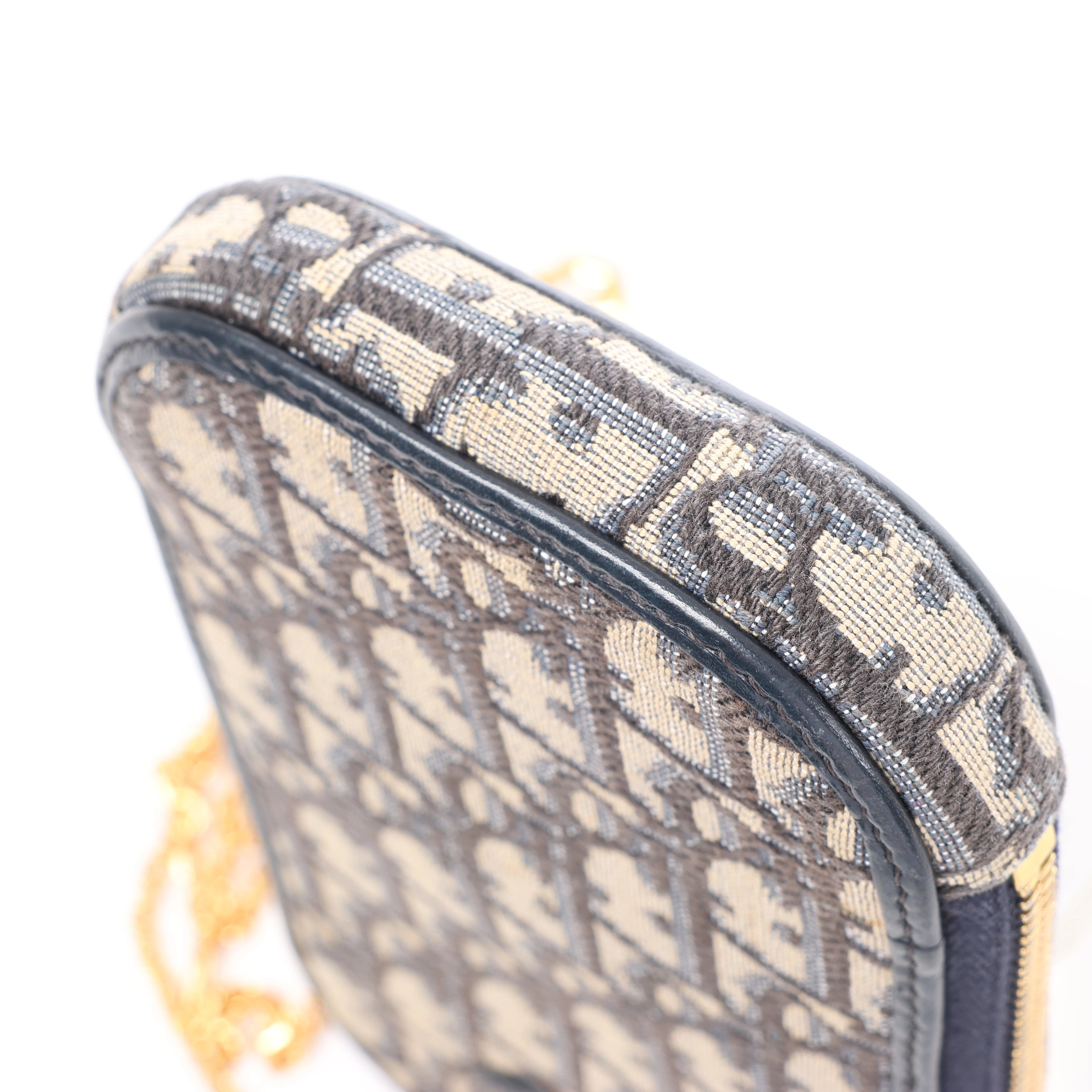 Christian Dior 30 Montaigne Call'in Dior Phone Holder Oblique Canvas & Leather Chain Shoulder Bag in Navy Blue
