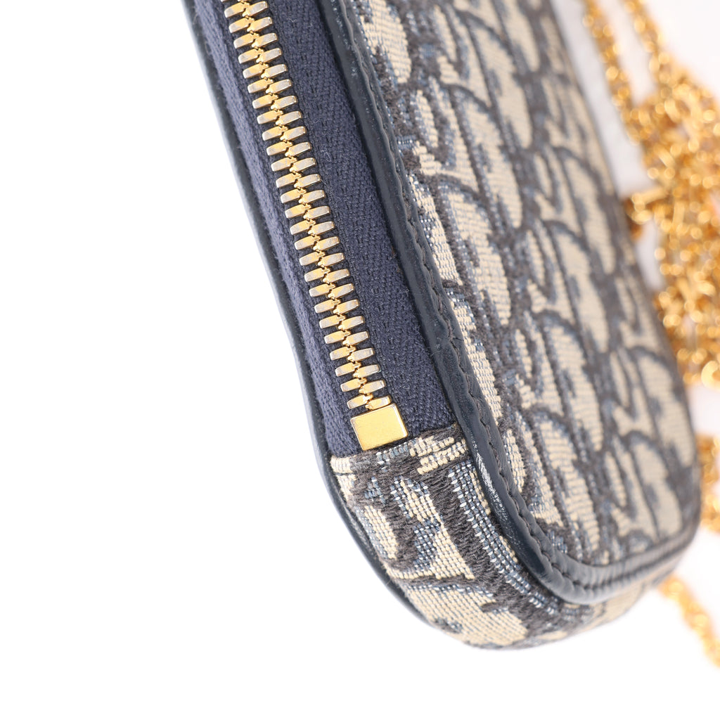 Christian Dior 30 Montaigne Call'in Dior Phone Holder Oblique Canvas & Leather Chain Shoulder Bag in Navy Blue