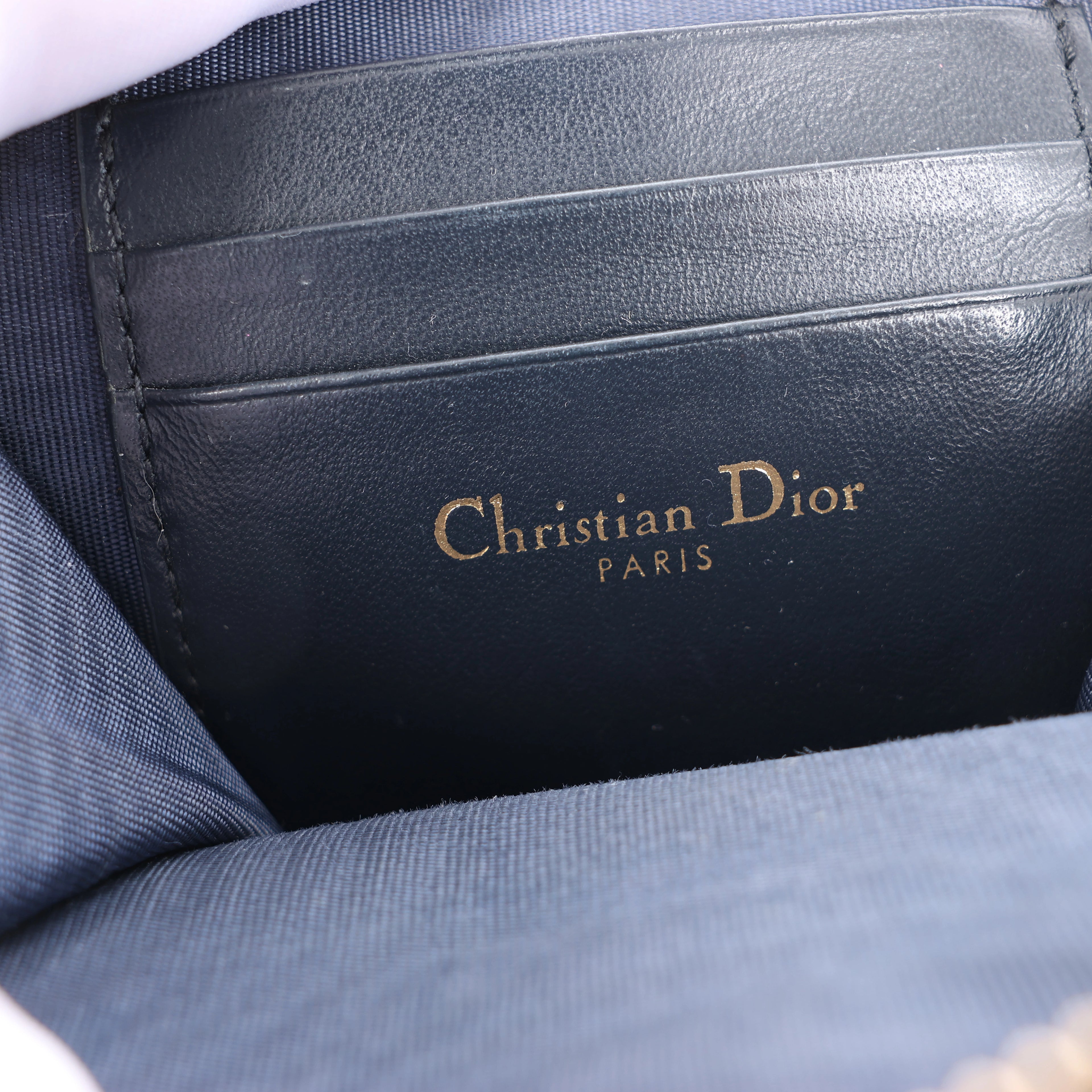 Christian Dior 30 Montaigne Call'in Dior Phone Holder Oblique Canvas & Leather Chain Shoulder Bag in Navy Blue