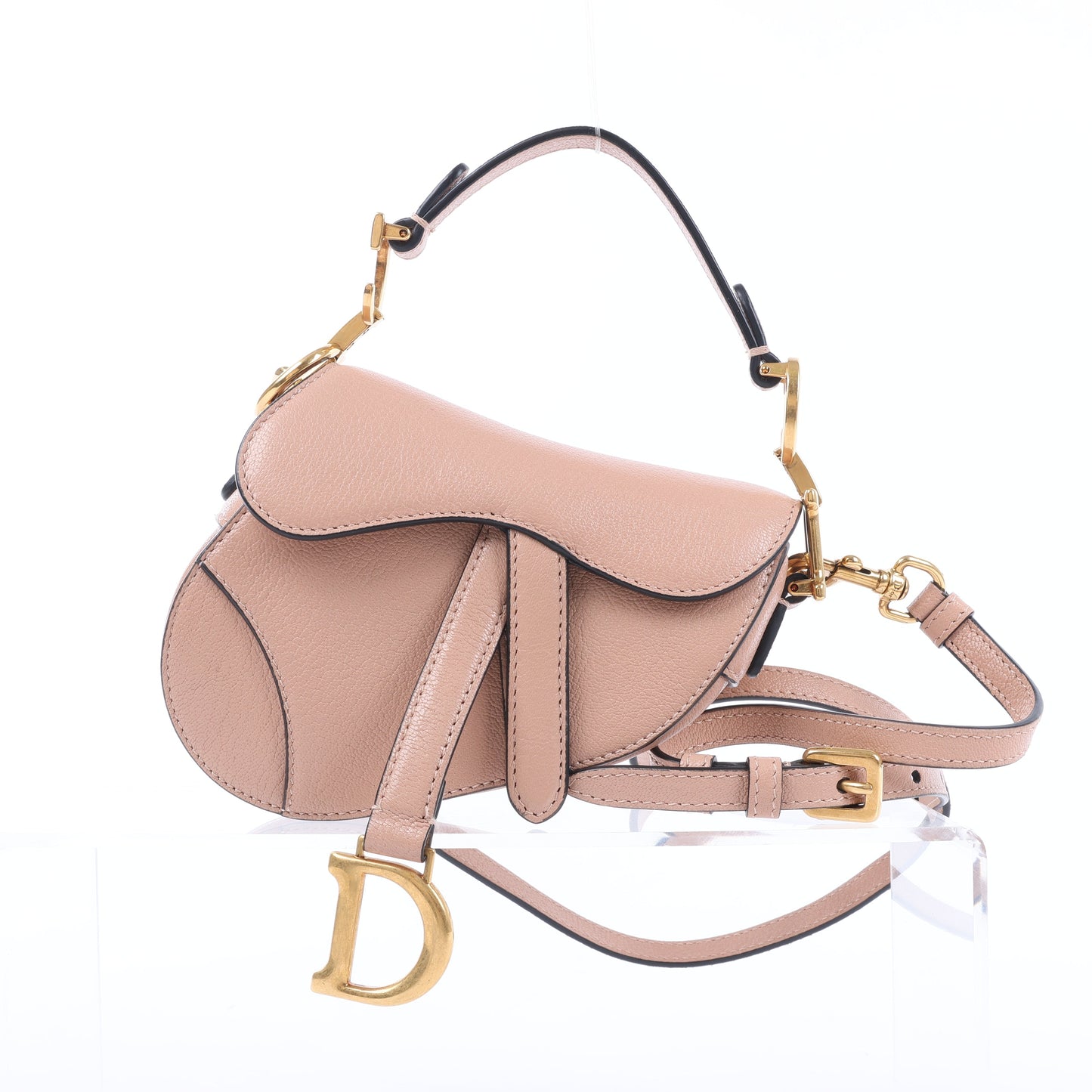 Christian Dior Saddle Micro Bag Leather 2Way Handbag in Blush