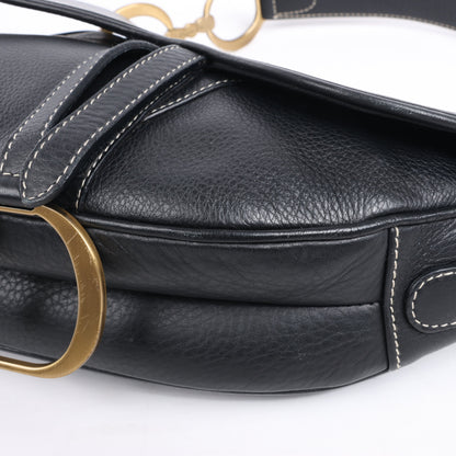 Sac à main classique Dior Saddle en cuir noir à double compartiment