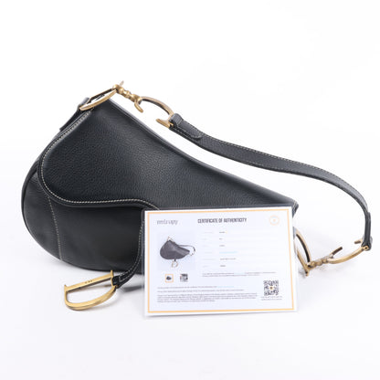 Sac à main classique Dior Saddle en cuir noir à double compartiment