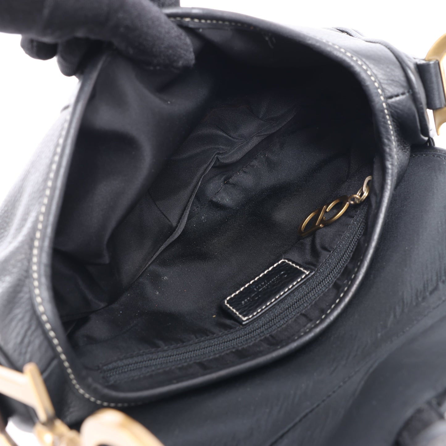 Sac à main classique Dior Saddle en cuir noir à double compartiment