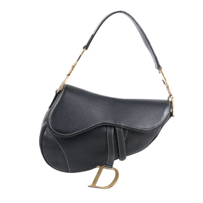 Sac à main classique Dior Saddle en cuir noir à double compartiment