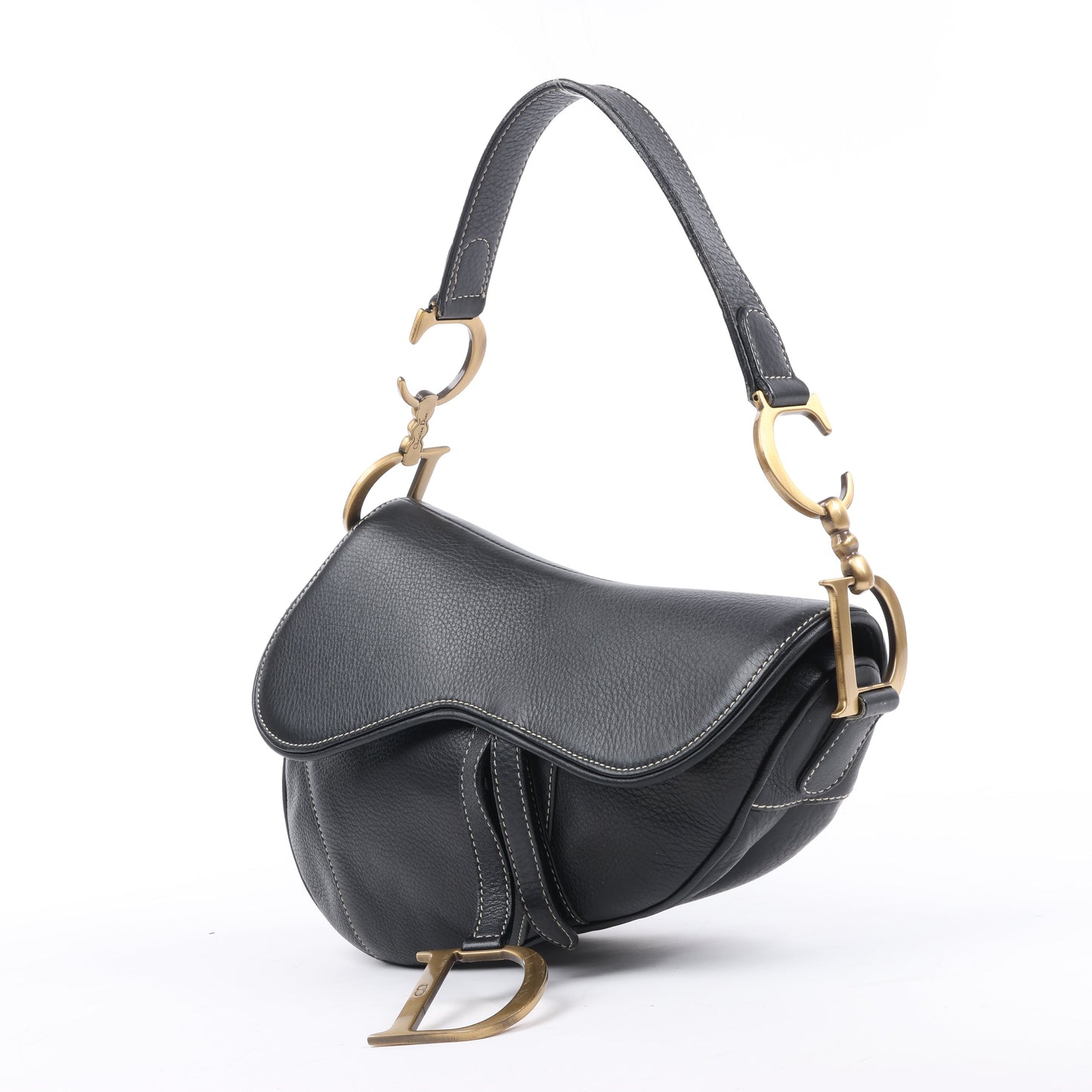 Sac à main classique Dior Saddle en cuir noir à double compartiment