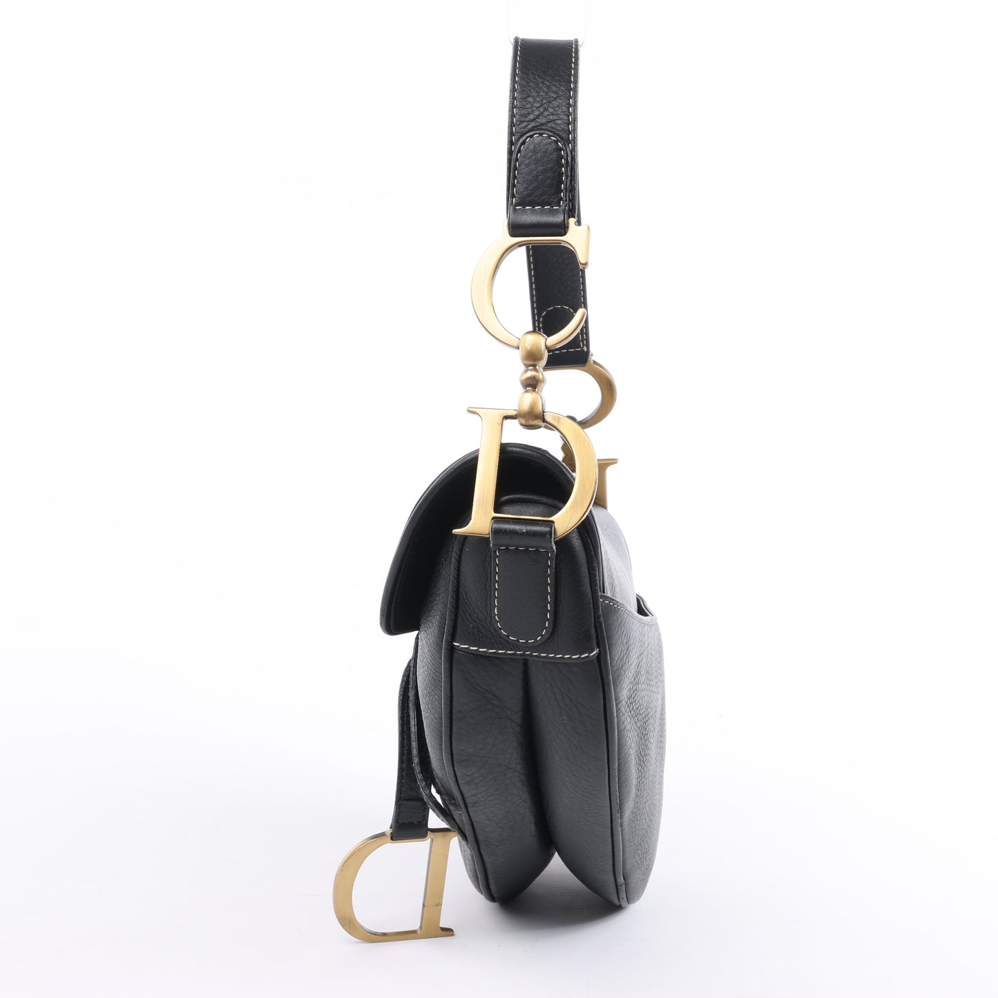 Sac à main classique Dior Saddle en cuir noir à double compartiment