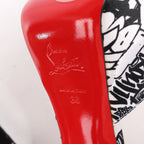 Christian Louboutin ERSEY VAMP 150 Satin Heels in White Jwall Graphic, Size 36 EU
