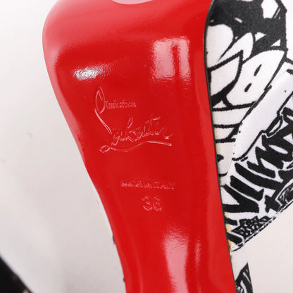 Christian Louboutin ERSEY VAMP 150 Satin Heels in White Jwall Graphic, Size 36 EU