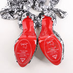 Christian Louboutin ERSEY VAMP 150 Satin Heels in White Jwall Graphic, Size 36 EU