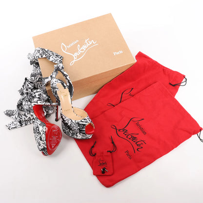 Christian Louboutin ERSEY VAMP 150 Satin Heels in White Jwall Graphic, Size 36 EU