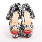 Christian Louboutin ERSEY VAMP 150 Satin Heels in White Jwall Graphic, Size 36 EU