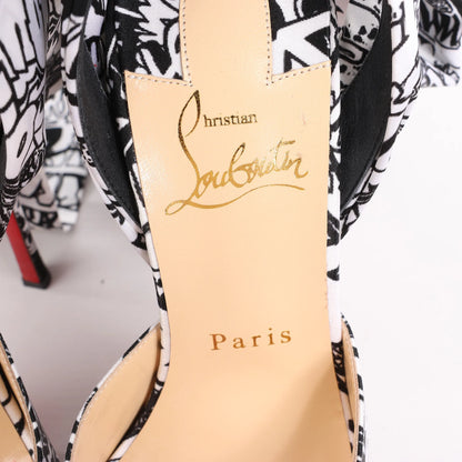 Christian Louboutin ERSEY VAMP 150 Satin Heels in White Jwall Graphic, Size 36 EU