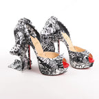 Christian Louboutin ERSEY VAMP 150 Satin Heels in White Jwall Graphic, Size 36 EU
