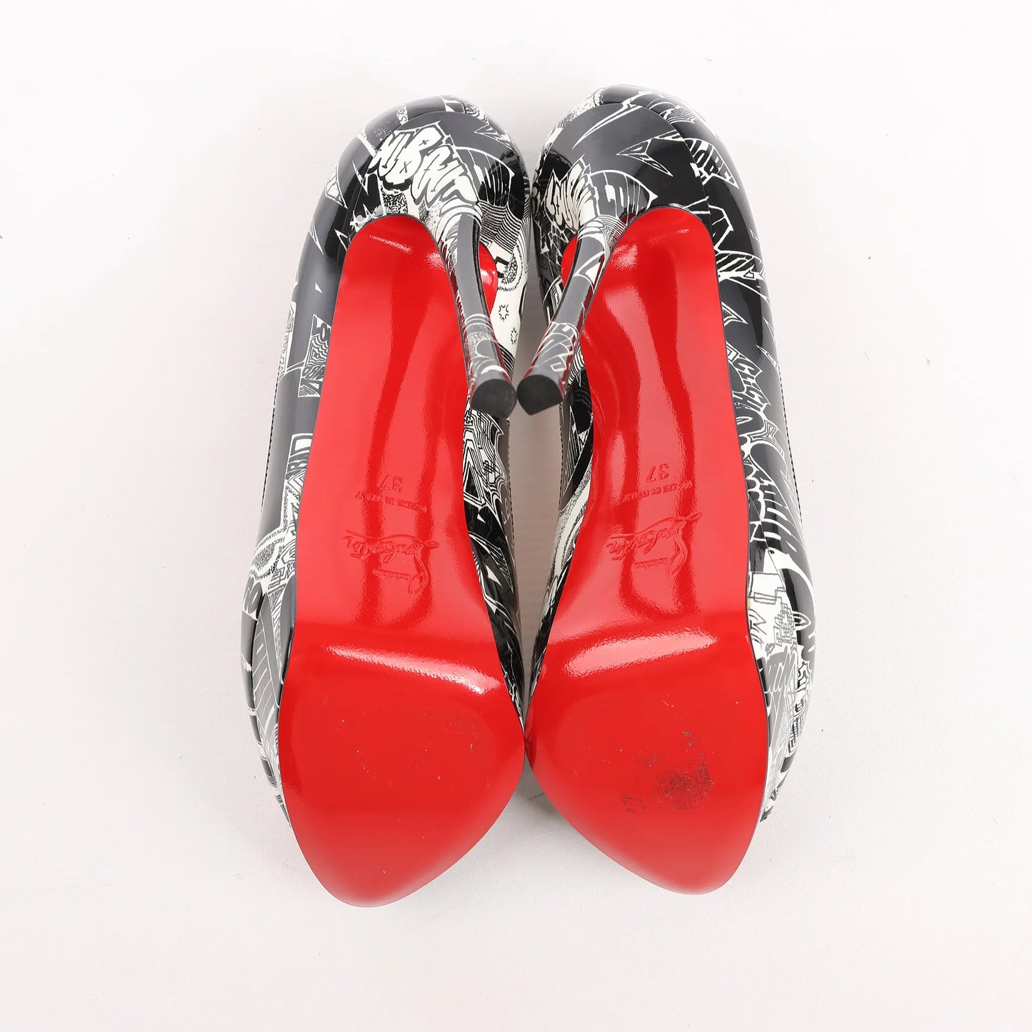 Christian Louboutin FETISH PEEP 150 Lackleder-Pumps mit offener Spitze in Schwarz Nicographic, Größe 37 EU