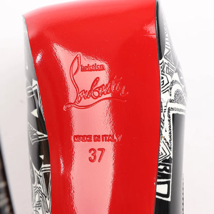 Christian Louboutin FETISH PEEP 150 Lackleder-Pumps mit offener Spitze in Schwarz Nicographic, Größe 37 EU